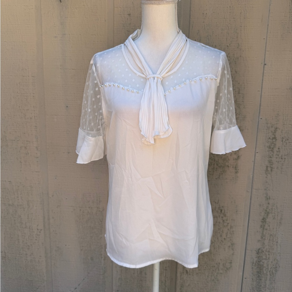 JB Collection Elegant White Sheer Blouse